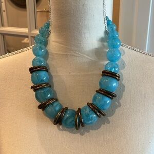 Large Bubble Necklace with Copper Circles! Big Bold Clear Blue Ball 20” Necklace